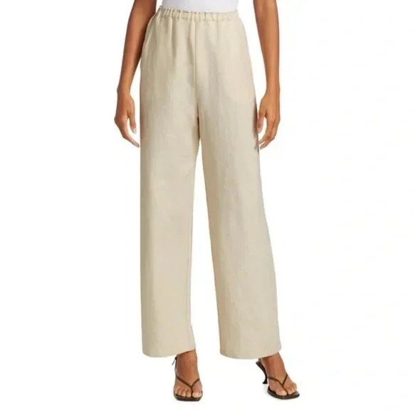TOTEME Stretch Linen Wide-Leg Slacks Trousers in Cava Beige Size EU 34 US 2